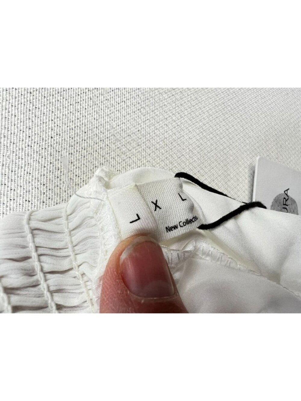 Women's Square Neck Mini Dress Puff Sleeve Size L White Smocked Tie Back - Picture 4 of 12